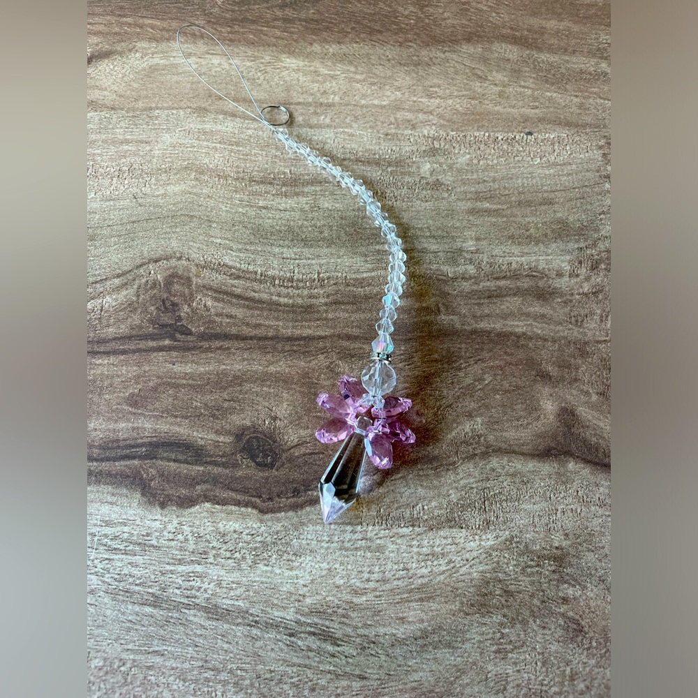 Handmade Crystal Angel Sun Catcher Clear & Pink Window Hanging